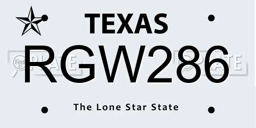 RGW286 Texas License Plate