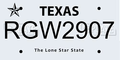 RGW2907 Texas License Plate