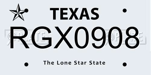 RGX0908 Texas License Plate