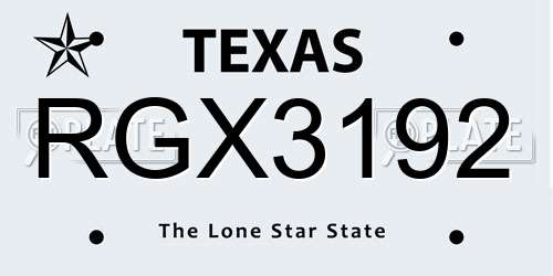 RGX3192 Texas License Plate
