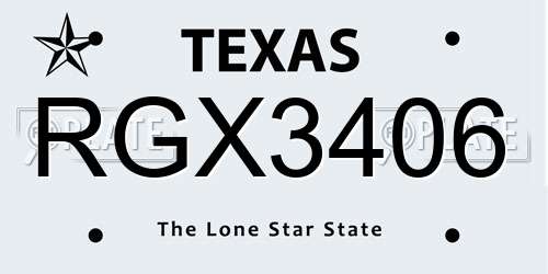 RGX3406 Texas License Plate