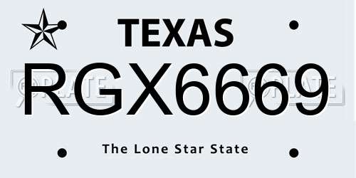 RGX6669 Texas License Plate