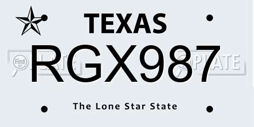RGX987 Texas License Plate