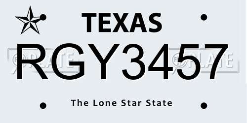 RGY3457 Texas License Plate