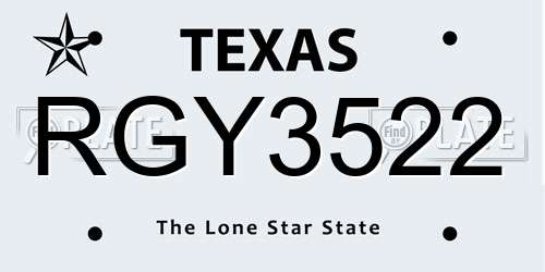 RGY3522 Texas License Plate