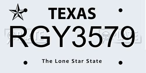 RGY3579 Texas License Plate