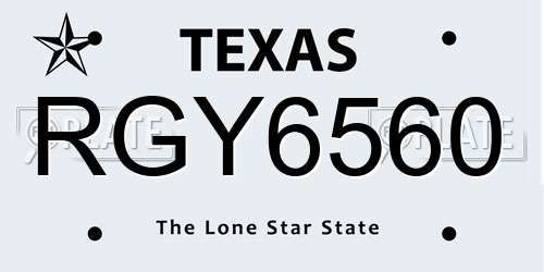 RGY6560 Texas License Plate