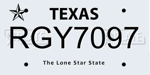 RGY7097 Texas License Plate