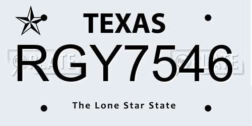 RGY7546 Texas License Plate