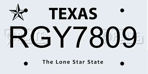RGY7809 Texas License Plate