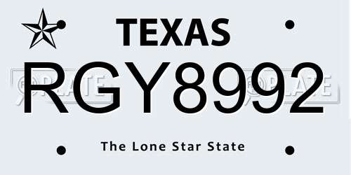 RGY8992 Texas License Plate