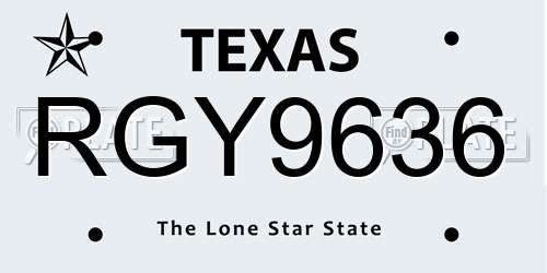 RGY9636 Texas License Plate