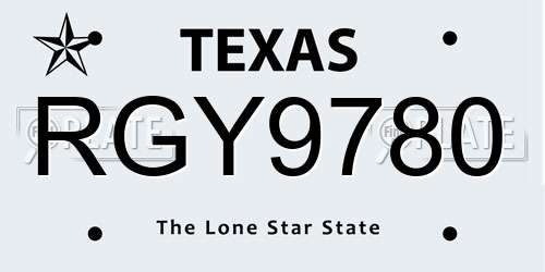 RGY9780 Texas License Plate