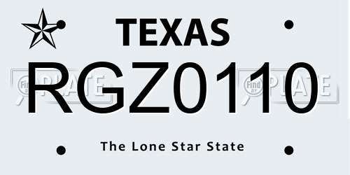 RGZ0110 Texas License Plate