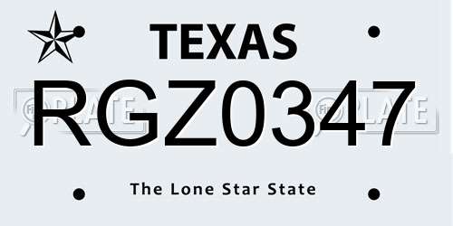 RGZ0347 Texas License Plate