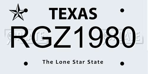 RGZ1980 Texas License Plate