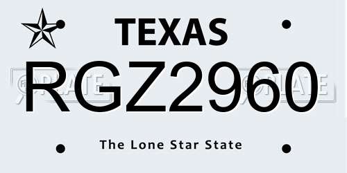 RGZ2960 Texas License Plate
