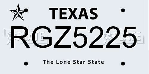 RGZ5225 Texas License Plate