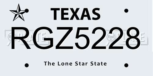 RGZ5228 Texas License Plate