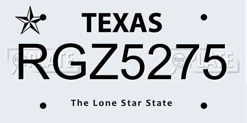 RGZ5275 Texas License Plate