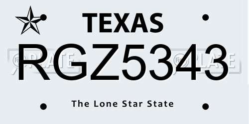 RGZ5343 Texas License Plate