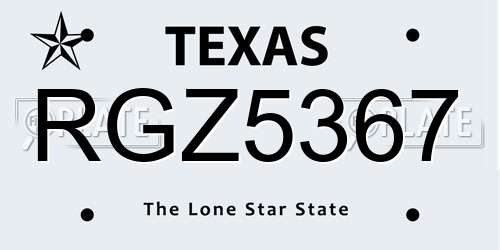 RGZ5367 Texas License Plate