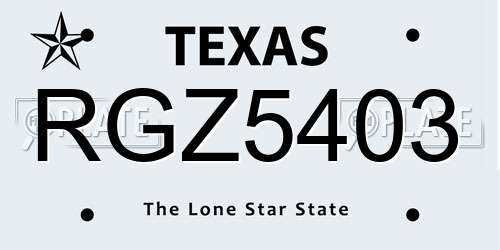 RGZ5403 Texas License Plate