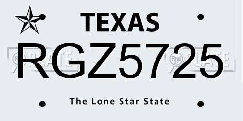 RGZ5725 Texas License Plate