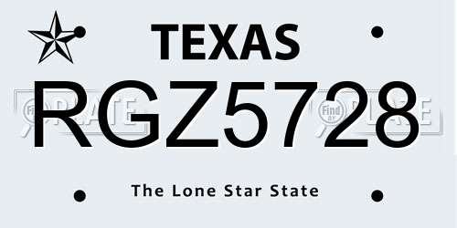 RGZ5728 Texas License Plate