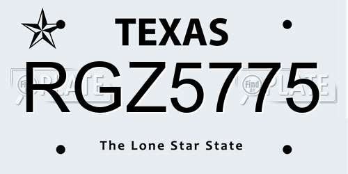 RGZ5775 Texas License Plate