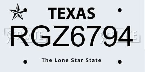 RGZ6794 Texas License Plate