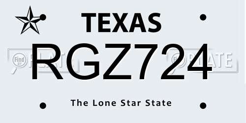 RGZ724 Texas License Plate