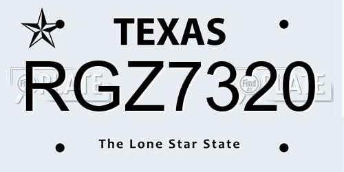 RGZ7320 Texas License Plate