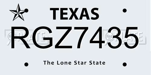 RGZ7435 Texas License Plate