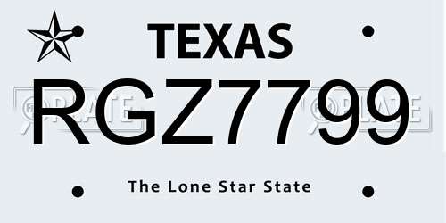 RGZ7799 Texas License Plate