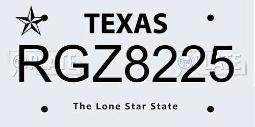 RGZ8225 Texas License Plate