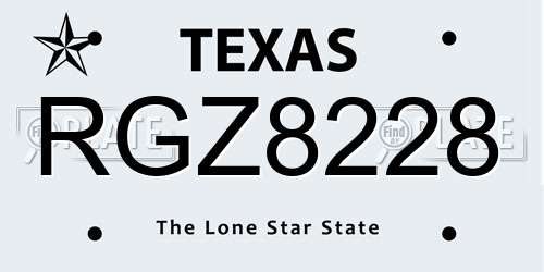 RGZ8228 Texas License Plate