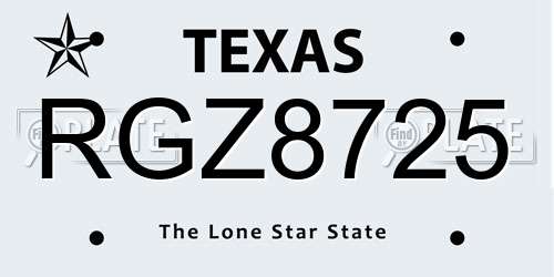 RGZ8725 Texas License Plate