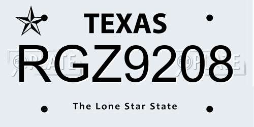 RGZ9208 Texas License Plate