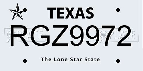 RGZ9972 Texas License Plate