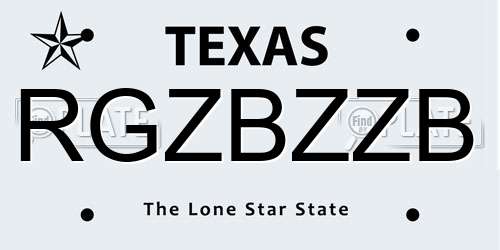 RGZBZZB Texas License Plate