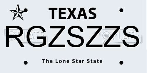 RGZSZZS Texas License Plate