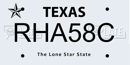 RHA58C Texas License Plate