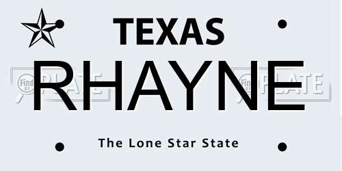 RHAYNE Texas License Plate