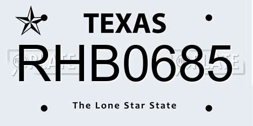 RHB0685 Texas License Plate