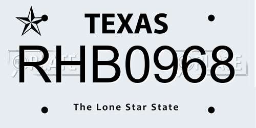 RHB0968 Texas License Plate