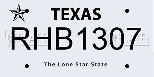 RHB1307 Texas License Plate