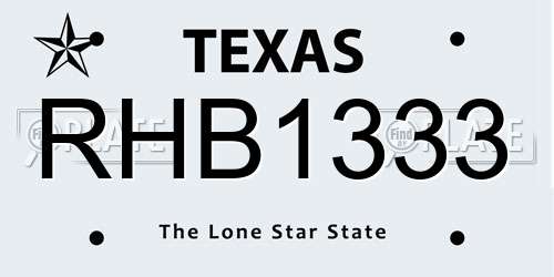 RHB1333 Texas License Plate