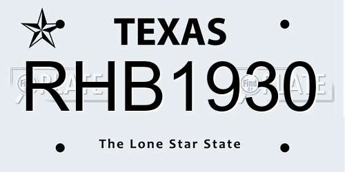 RHB1930 Texas License Plate