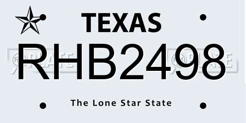 RHB2498 Texas License Plate